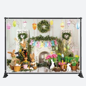 Retro Wall Colorful Floral Eggs Easter Backdrop - Aperturee