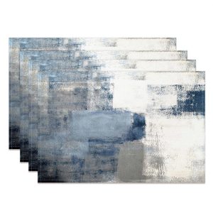 Retro White Blue Abstract Dining Set Of 4 Placemats - Aperturee