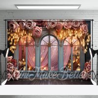 Rose Decorated Arched Window With Lights Backdrop - Aperturee