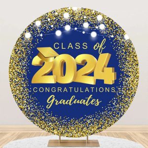 Round Blue Gold Class Of 2024 Congrats Grad Backdrop - Aperturee