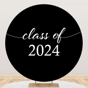 Round Class Of 2024 Black White Graduation Backdrop - Aperturee