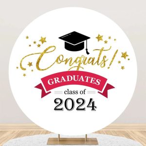 Round Class Of 2024 White Congrats Grad Backdrop - Aperturee