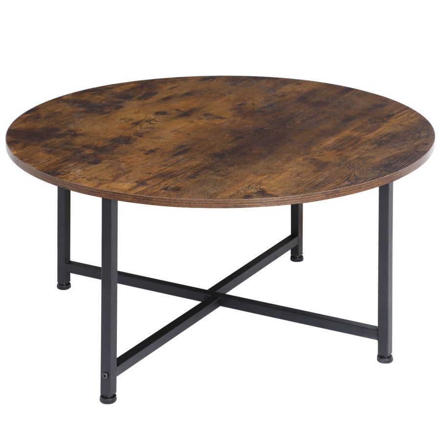 Round Coffee Table 31.5" Industrial Sofa Side Cocktail Table W/X-Base Metal Legs