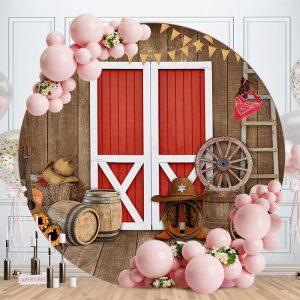 Round Cowboy Wooden Autumn Halloween Backdrop - Aperturee