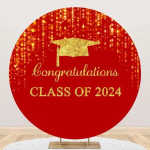 Round Red Gold Class Of 2024 Congrats Grad Backdrop - Aperturee