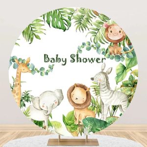 Round Safari Cute Animals Green Baby Shower Backdrop - Aperturee