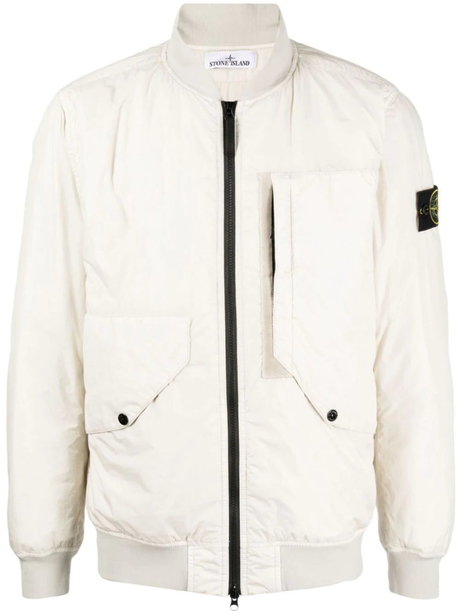 STONE ISLAND Compass-Badge Padded Zip Up Bomber Jacket Beige