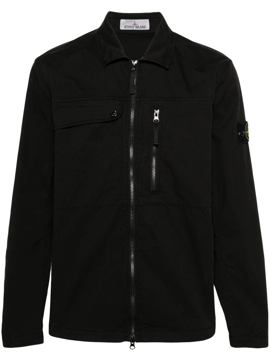 STONE ISLAND Compass Badge Zip Up Shirt Jacket Black