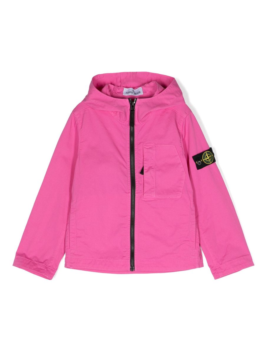 STONE ISLAND KIDS Zip-Up Hooded Twill Jacket Pink