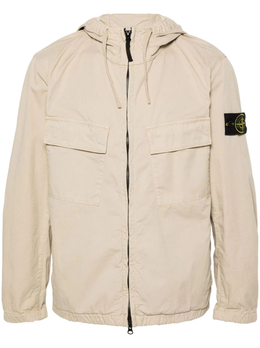 STONE ISLAND Twill Cotton Hooded Jacket Beige