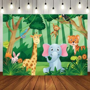 Safari Animals Green Grass Baby Shower Backdrop - Aperturee