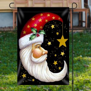 Santa Claus Moon Shape Star Christmas Garden Flag - Aperturee