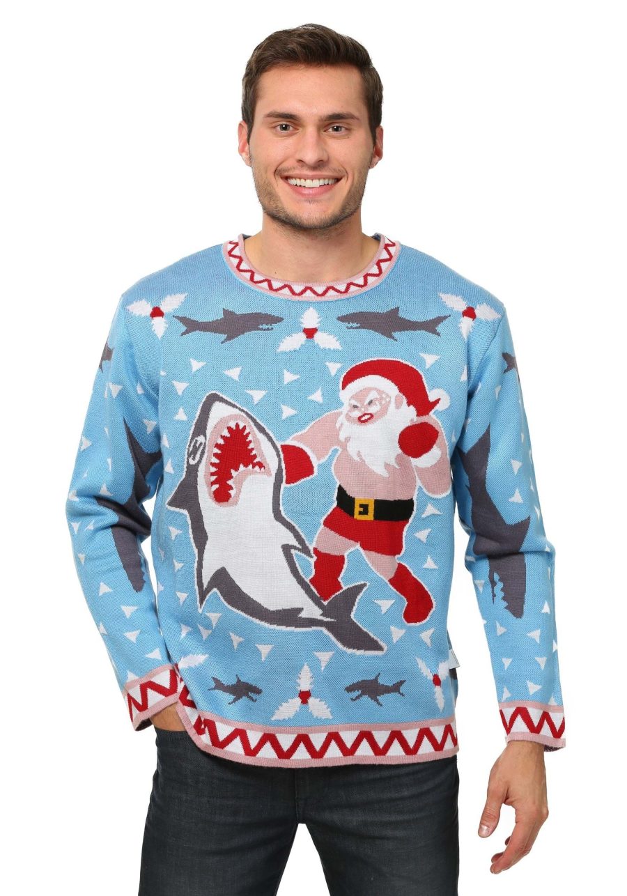 Santa vs Shark Men's Ugly Christmas Sweater