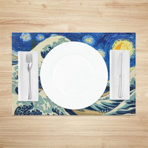 Sea Wave Blue Sky Moon Abstract Set Of 4 Placemats - Aperturee