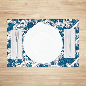 Sea Waves Blue And White Dining Set Of 4 Placemats - Aperturee