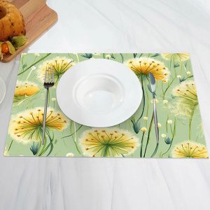 Seamless Yellow Floral Dining Set Of 4 Placemats - Aperturee