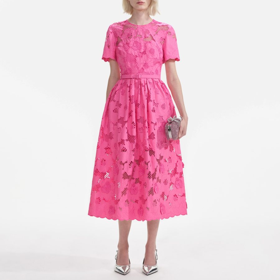 Self-Portrait Cotton-Blend Lace Midi Dress - UK 12