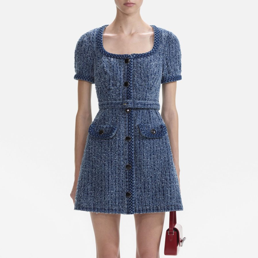 Self-Portrait Textured Denim Mini Dress - UK 6