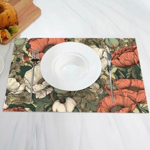 Shabby Green Red Floral Vintage Set Of 4 Placemats - Aperturee