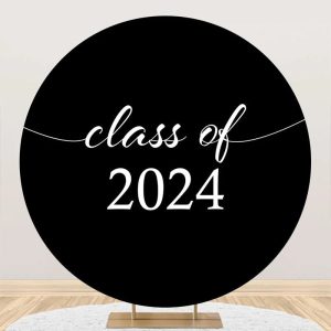 Simple Black White Class Of 2024 Round Grad Backdrop - Aperturee