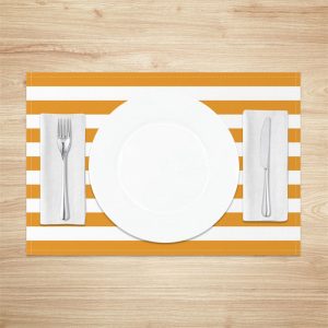 Simple Dark Orange White Stripe Set Of 4 Placemats - Aperturee