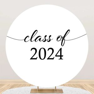 Simple White Black Class Of 2024 Round Grad Backdrop - Aperturee