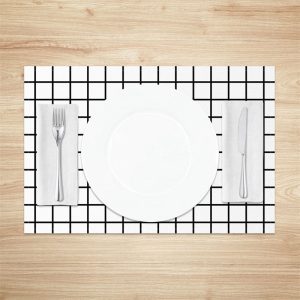 Simple White Black Plaid Modern Set Of 4 Placemats - Aperturee