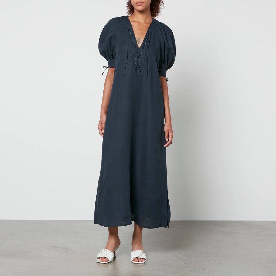 Sleeper Garden Linen Midi Dress - M