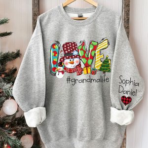 Snowman Love Grandma Kids Custom Christmas Sweatshirt - Aperturee