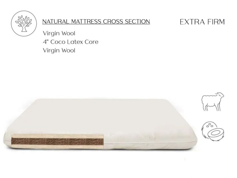 Snuggles Coconut and Wool Crib Mattress - Chemical Free Wool & 4" Coconut - Extra Firm