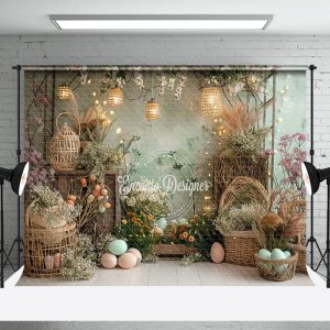 Spring Green Wall Floral Woven Basket Photo Backdrop - Aperturee