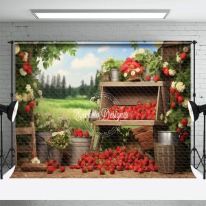 Spring Strawberry Shop White Flowers Sky Backdrop - Aperturee