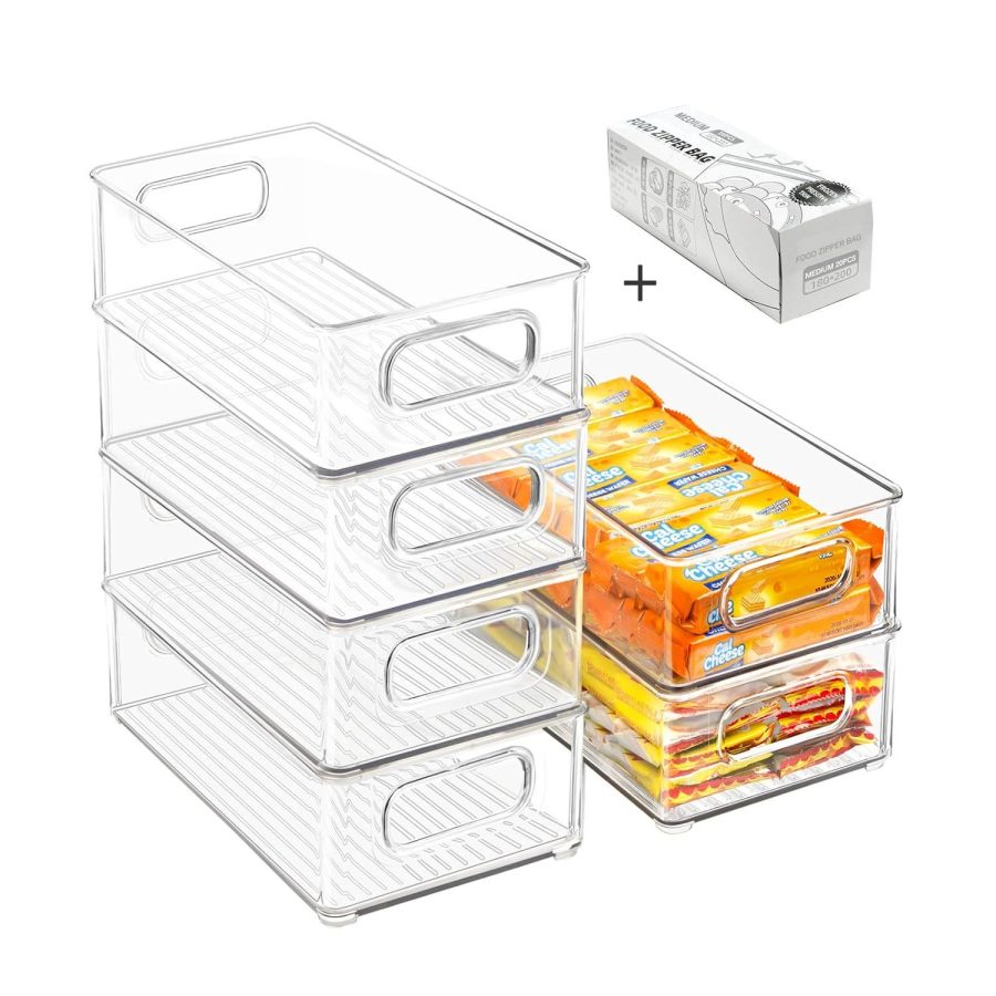 Stackable Refrigerator Organizer Bins, 6 Pack Clear Kitchen Organizer Container
