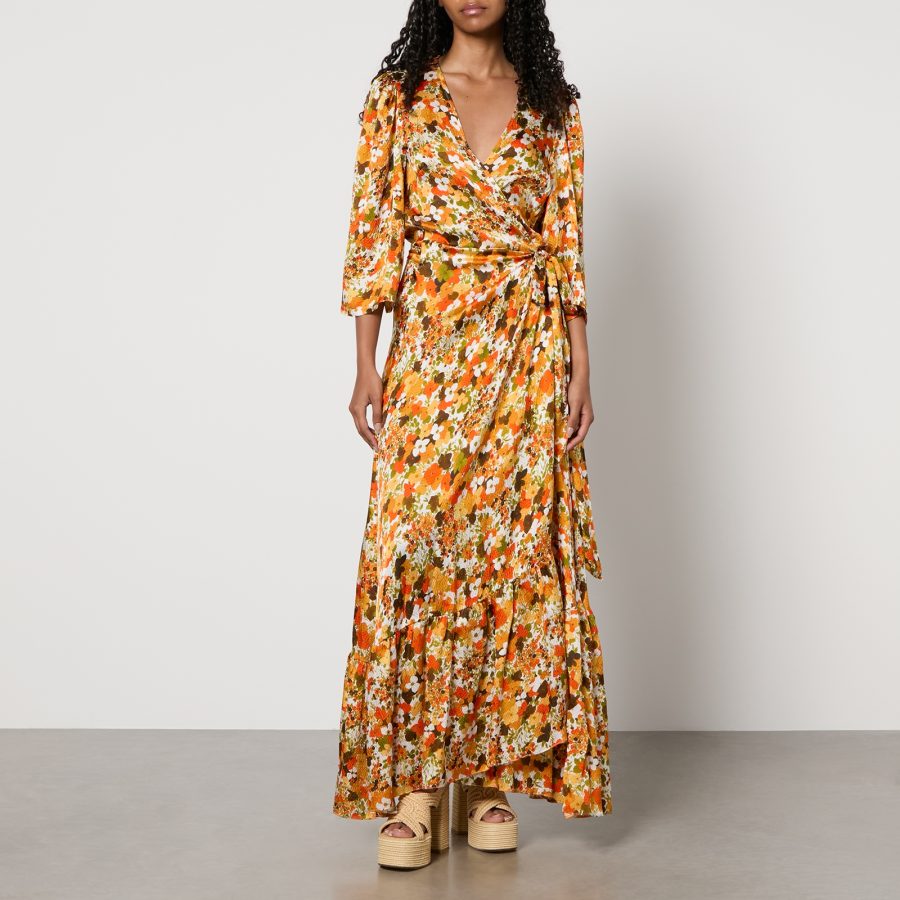 Stella Nova Floral-Print Puckered Silk Wrap Dress - DK 40/UK 14