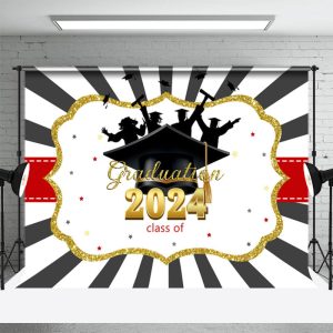 Stripes Grad Cap Class Of 2024 Photo Backdrop - Aperturee