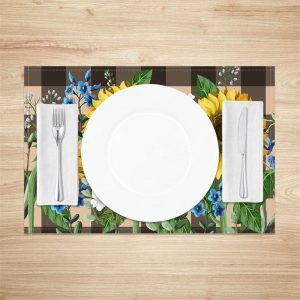 Sunflower Brown Plaid Dining Set Of 4 Placemats - Aperturee