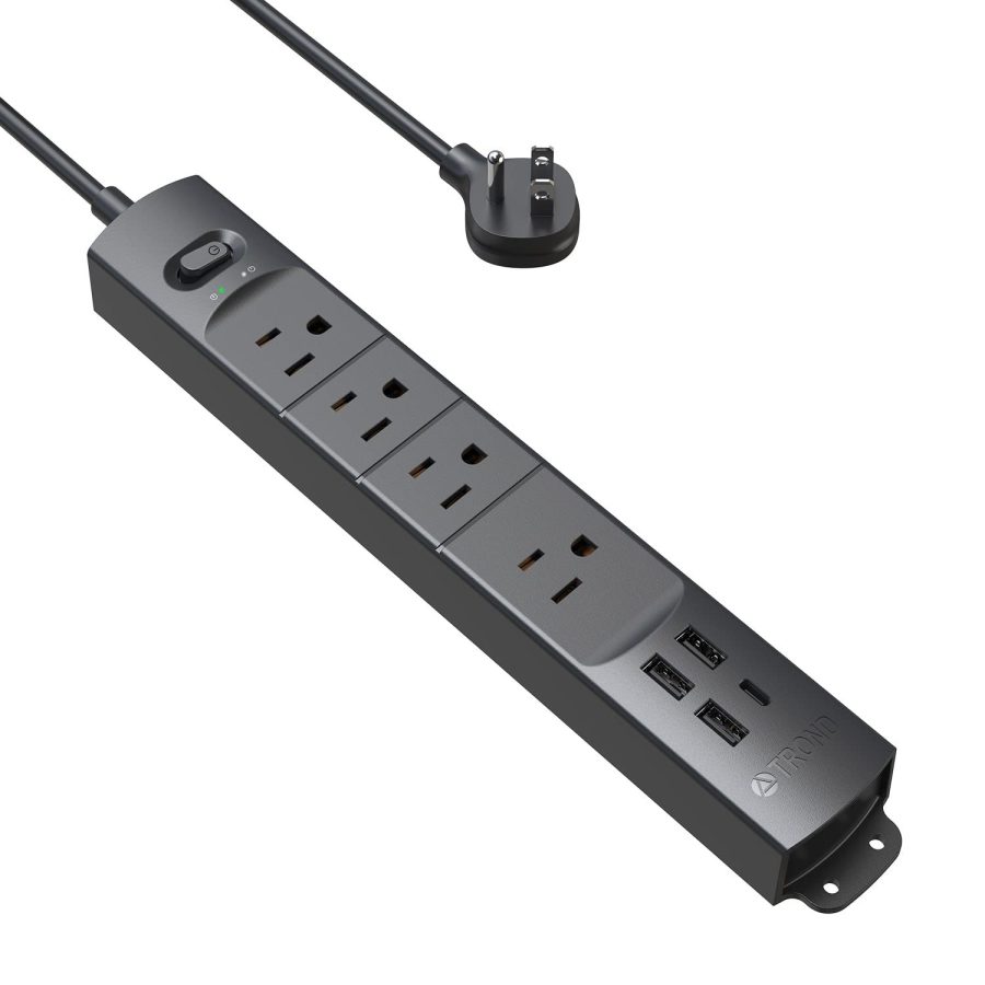 Surge Protector Power Strip with USB, TROND Ultra Thin Flat Plug 3ft Extension C
