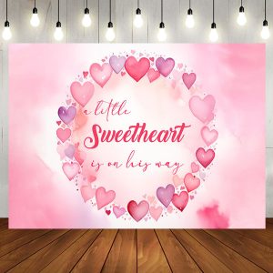 Sweet Hearts Watercolor Pink Baby Shower Backdrop - Aperturee