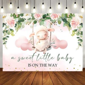 Sweet Little Baby Floral Sheep Baby Shower Backdrop - Aperturee