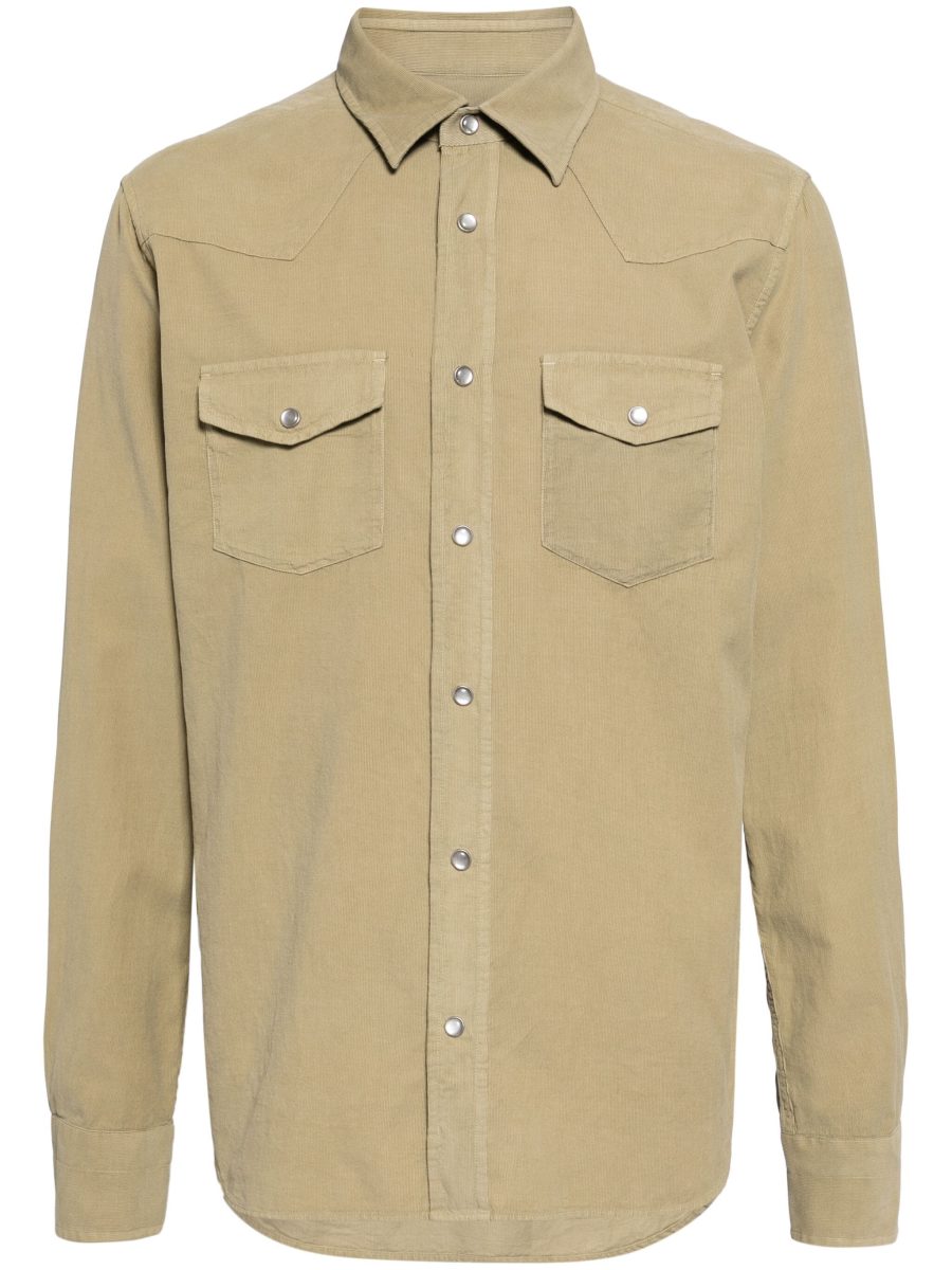 TOM FORD Cotton Long Sleeved Buttoned Shirt Green Dusty Tan