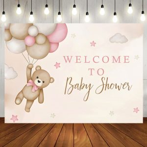 Teddy Bear Balloon Star Cloud Baby Shower Backdrop - Aperturee