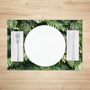 Tropical Green Fresh Leaf Dining Set Of 4 Placemats - Aperturee