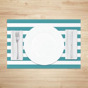 Turquoise White Stripe Modern Set Of 4 Placemats - Aperturee