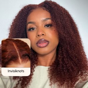 UNice 6x4.5 Put On And Go Pre-Plucked Reddish Brown Kinky Curly Wig 150% Density