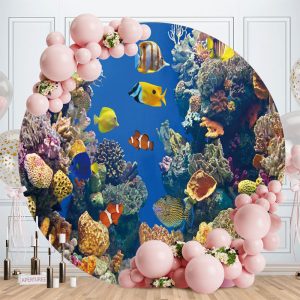 Underwater World Of Fish Corals Circle Backdrop - Aperturee