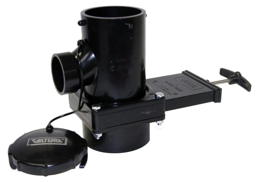 VALTERRA T11 Rotating San Tee Valve Assembly with 3 INCH Hub x 1-1/2 INCH Hub x 3 INCH Bay with Cap,Black