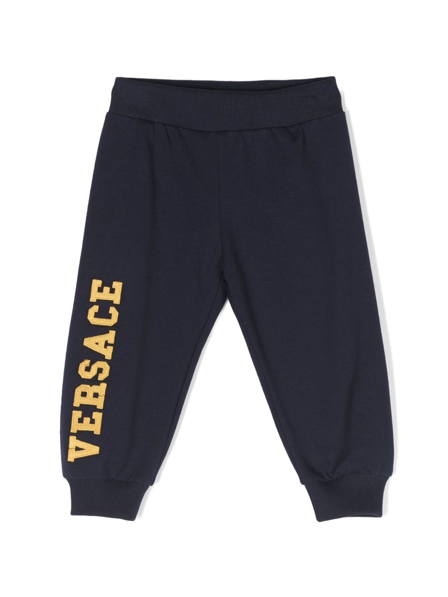VERSACE BABY Boys Logo-embroidered Cotton Track Trousers Navy/Yellow