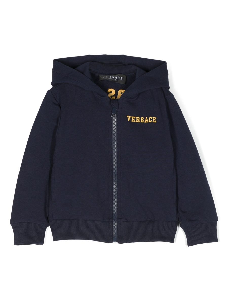 VERSACE BABY Boys Logo-embroidered Zipped Hoodie Navy/Gold