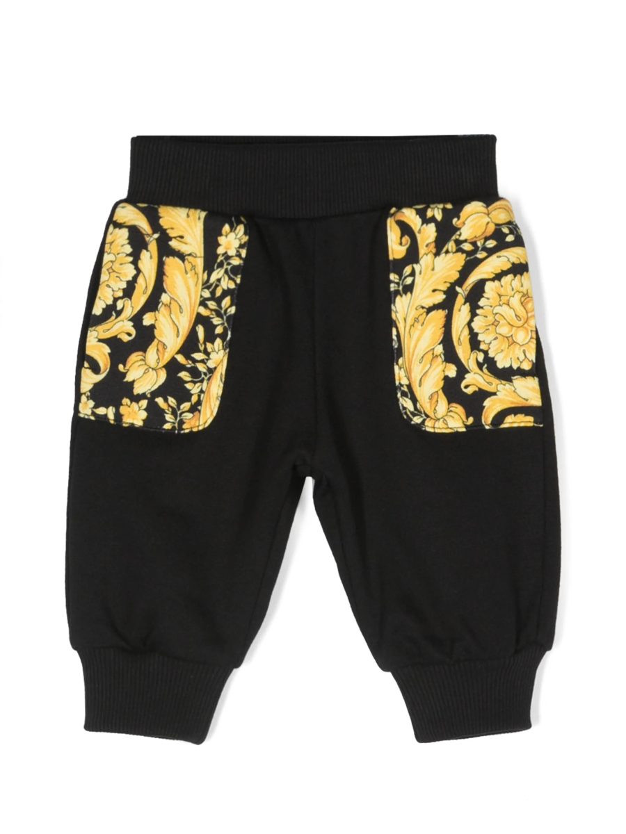 VERSACE BABY Unisex Barocco-print Cotton Track Trousers Black
