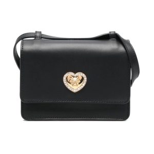 VERSACE KIDS Girls Medusa Heart Leather Crossbody Bag Black